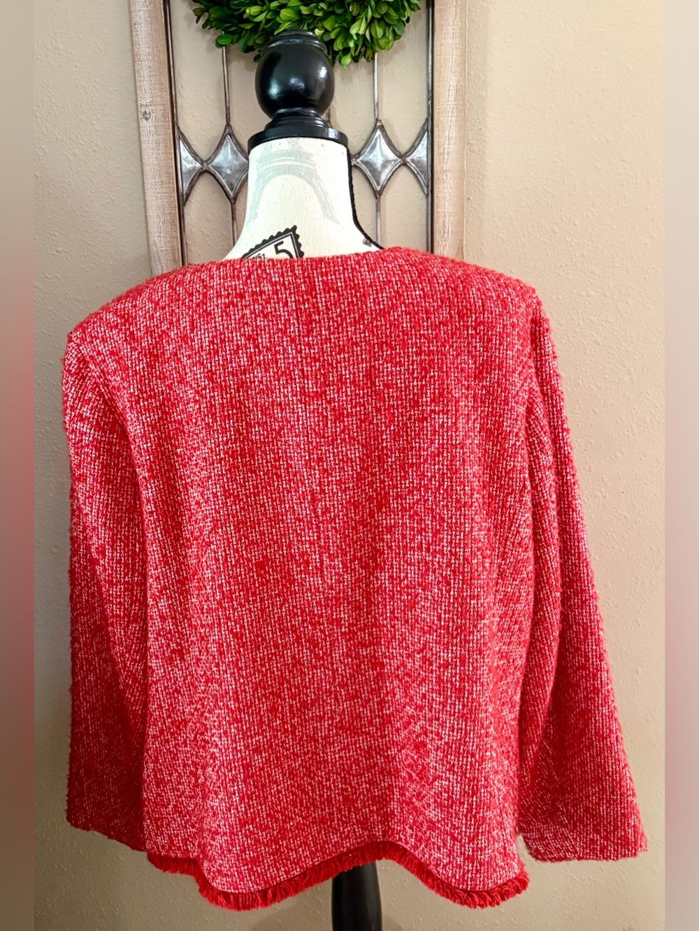Talbots 18W Red Tweed Gold-Button Collarless Jacket - Picture 3 of 4